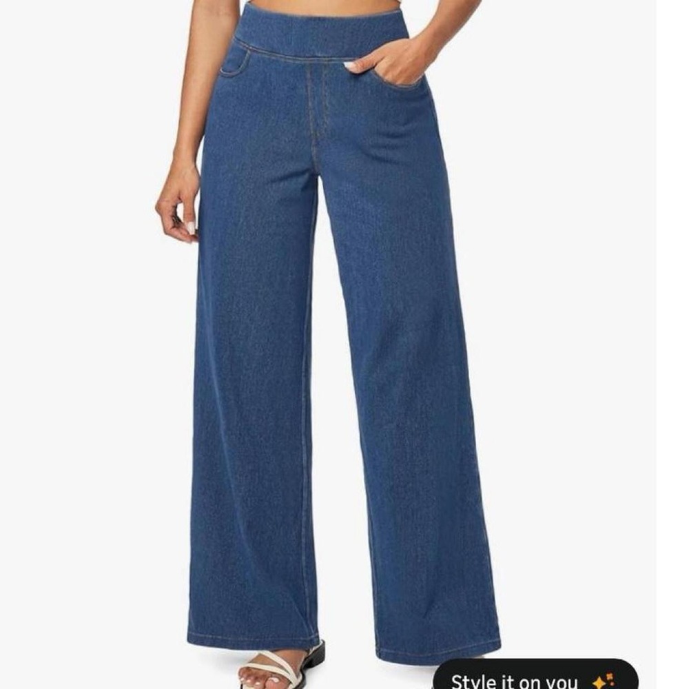 Afitne Stretch Waist  Soft Stretch Dark Wash Wide Leg Jeans